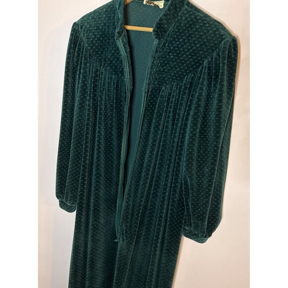 Styled By Say~Lu Vtg Green Velour Robe Long Zip Up Pleat Pintuck Nightgown Med - Picture 5 of 6